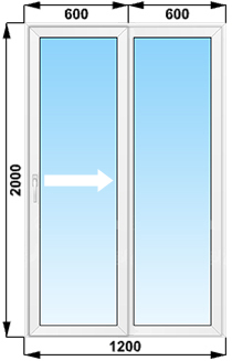 Французские раздвижные пластиковые двери 1200x2000